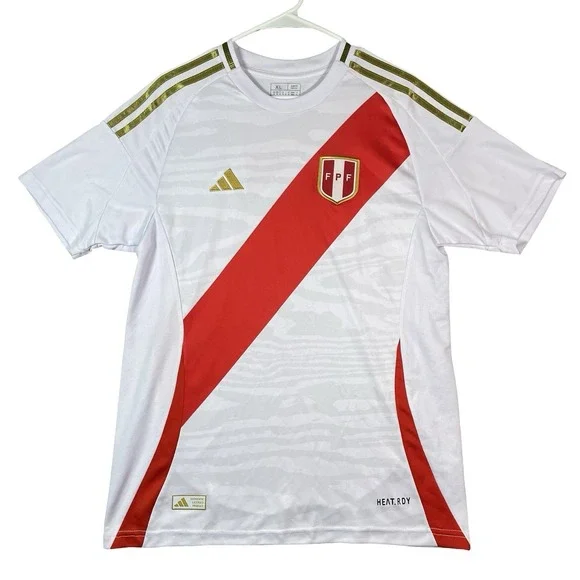 Adidas Peru Soccer Jersey Mens XL National Team Copa America 24 White Red Slash - Picture 1 of 8